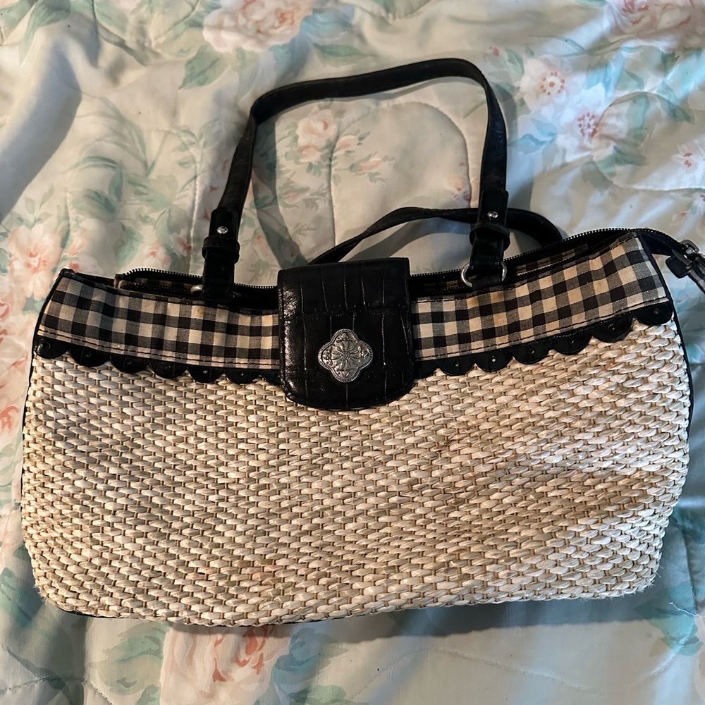 Stylish Black and Cream Women's Straw Bag